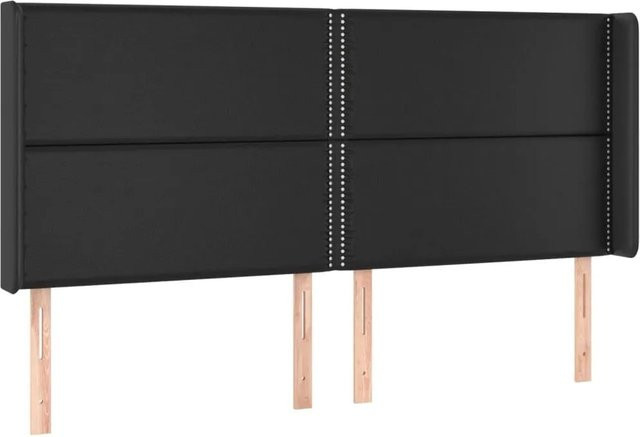 vidaXL Kopfteil mit Ohren in Schwarz aus Kunstleder, B/T/H: 183 x 16 x 118/128 cm - Bild 1