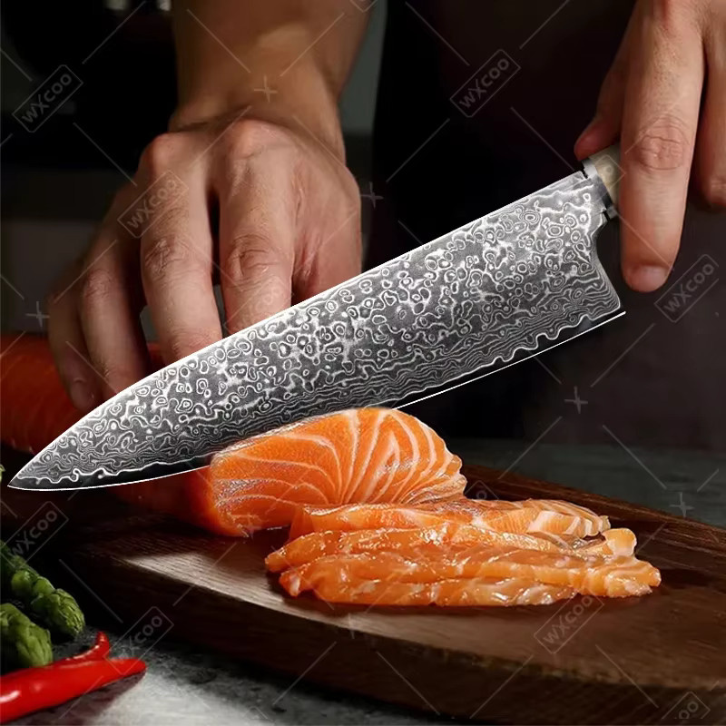 WXCOO Japanisches Damaststahl Küchenmesser, geschmiedetes Fleischbeil und Sashimi-Messer in Silber mit Holzgriff - Bild 4