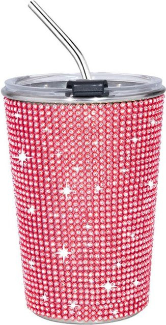 Glitzernde Edelstahl-Wasserflasche mit Strohhalm von FURUN, 500 ml, rot - Bild 1