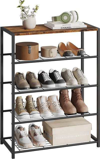 WOLTU 4-stufiges staubdichtes Schuhregal mit Sitzfläche als Schuhbank und Organizer für den Flur in Schwarz und Braun - Bild 1