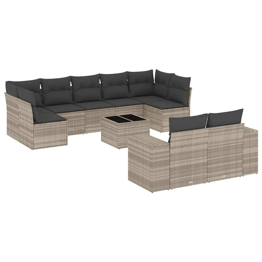 vidaXL 10-tlg. Garten-Sofagarnitur in L-Form aus Poly-Rattan mit Kissen in Hellgrau - Bild 2