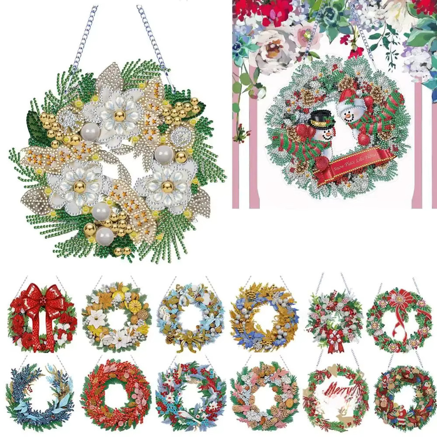 VAKIND 5D DIY Diamantmalerei Weihnachts-Kranz in Multicolour als Kreuzstich-Stickerei zur Wanddekoration für Weihnachten und Neujahr - Bild 2