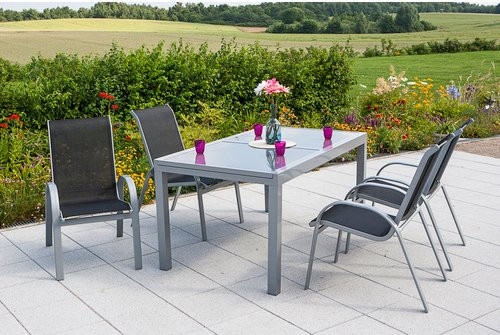 Merxx Gartenmöbelset Amalfi 5-teilig aus Aluminium und Textil in Schwarz - Bild 1