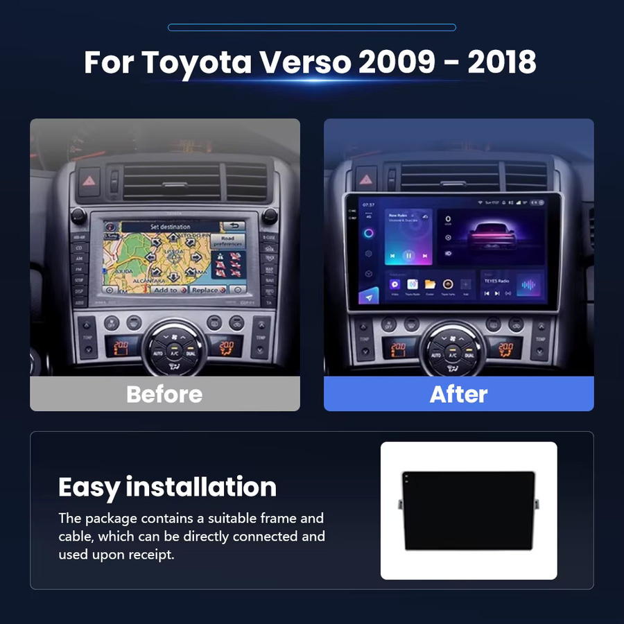RSNAVI Android 16 Autoradio Navigations-Multimedia-Player für Toyota Verso 2009 bis 2018 mit Qualcomm Snapdragon Prozessor, Carplay und DSP Stereo in Schwarz - Bild 2