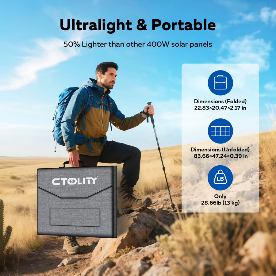 CTOLITY SP400-ETFE Faltbares Solarpanel 400W mit 41V 9.8A IP65 Wasserdicht für Powerstation, Wohnmobil und Camping - Bild 3