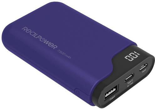 RealPower PB-7500C Powerbank mit 7500 mAh Li-Ion, USB-A und USB-C, Navy-Blau mit Statusanzeige - Bild 1