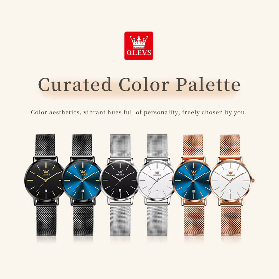 OLEVS Armbanduhr, Quarz, Roségold, Blau, Milanaise, Damen - Bild 3