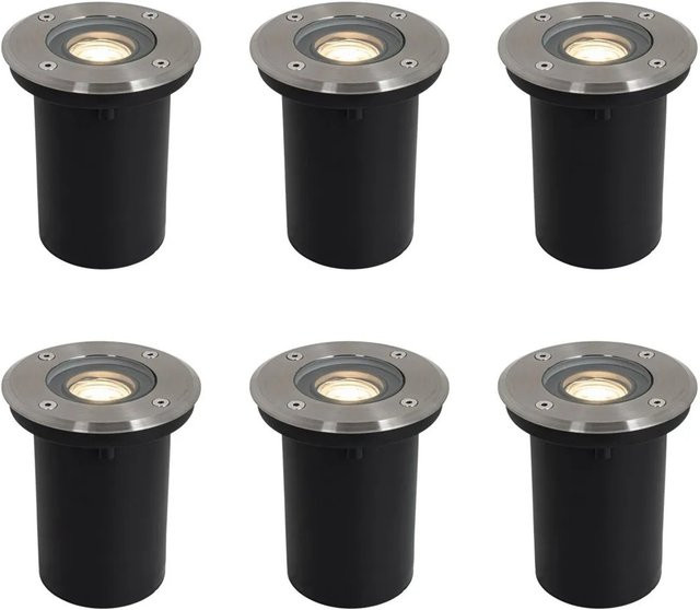 QAZQA Set mit 6 modernen Außen Boden-Spots aus Edelstahl in Silber, verstellbar, IP65, Durchmesser: 35 mm - Bild 1