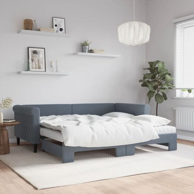 Vidaxl Funktionsbett Tagesbett ausziehbar mit Matratze in Anthrazit Grau aus Samt und Metall B/T/H: 90 x 190 cm - Bild 1