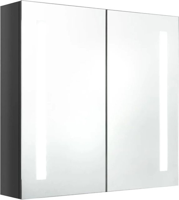 vidaXL LED-Spiegelschrank für das Badezimmer in Grau glänzend mit integrierter Beleuchtung und Glasfront, B/H/T: 62 x 60 x 14 cm - Bild 1