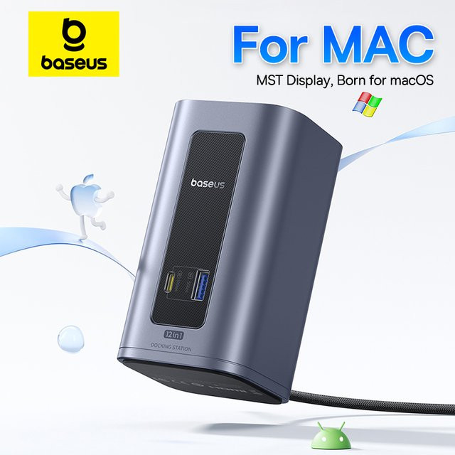 Baseus Nomos NU1 Air Spacemate 12-in-1 USB-C Hub in Grau mit HDMI 4K UHD, DisplayPort und Ethernet/LAN für macOS und Windows - Bild 1