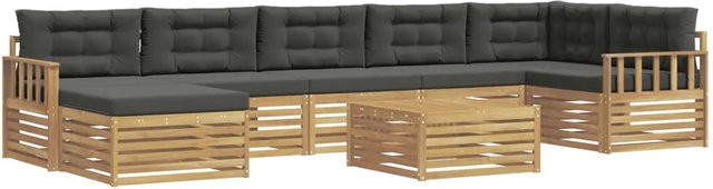 vidaXL Outdoor-Sofagarnitur L-Form aus Akazienholz mit 8 Kissen in Weiß und Anthrazit - Bild 1