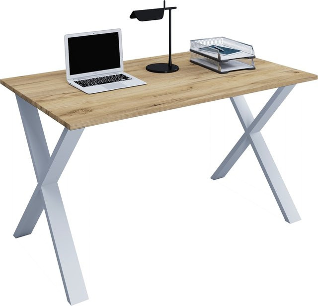 VCM Schreibtisch Lona X in Braun mit Holzstruktur-Nachbildung und Metallfüßen, B/T/H: 140 x 80 x 76 cm - Bild 1