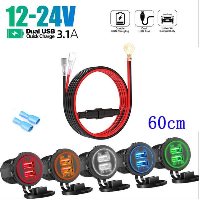 Kebidumei Dual USB Auto Ladegerät mit LED-Panel, wasserdichtes Netzteil für Fahrzeug, Boot, LKW und Motorrad, Schwarz - Bild 1