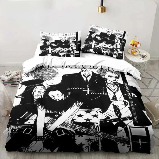 N-NANA Manga Anime Bettwäsche-Set mit 3D-Druck, Bettbezug und Kissenbezügen, Schwarz, B/H: 135 x 200 cm - Bild 1
