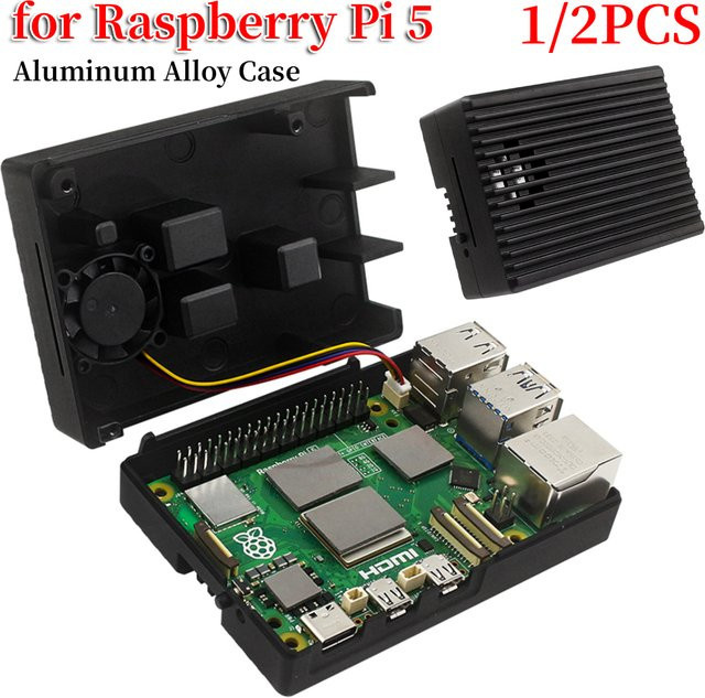 APWIKOGER Aluminiumgehäuse mit Aktivkühler und Lüfter für Raspberry Pi 5, Schwarz - Bild 1