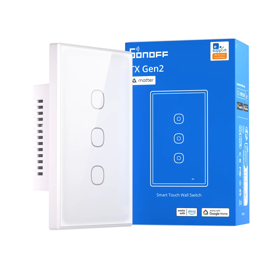 SONOFF T6 120 Matter TX Gen2 Smart Touch Wandschalter mit Detach Relay und einstellbarem Nachtschalter, Weiß, kompatibel mit Apple Ecosystem - Bild 1