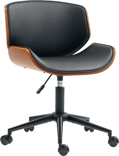HOMCOM Homeoffice Schreibtischstuhl aus Kunstleder in Schwarz und Walnussbraun, höhenverstellbarer Drehstuhl für Arbeitszimmer und Schlafzimmer, belastbar bis 135 kg - Bild 1