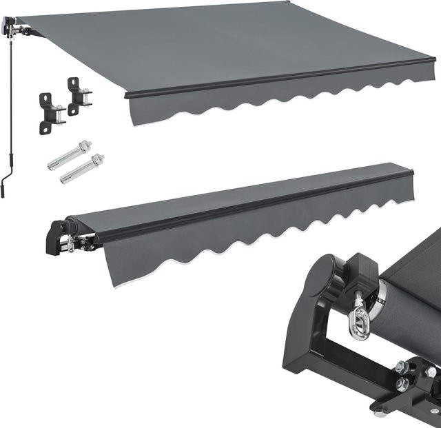 Juskys Gelenkarmmarkise Grau mit Kurbel und Halterung B/H: 250 x 200 cm - Bild 2
