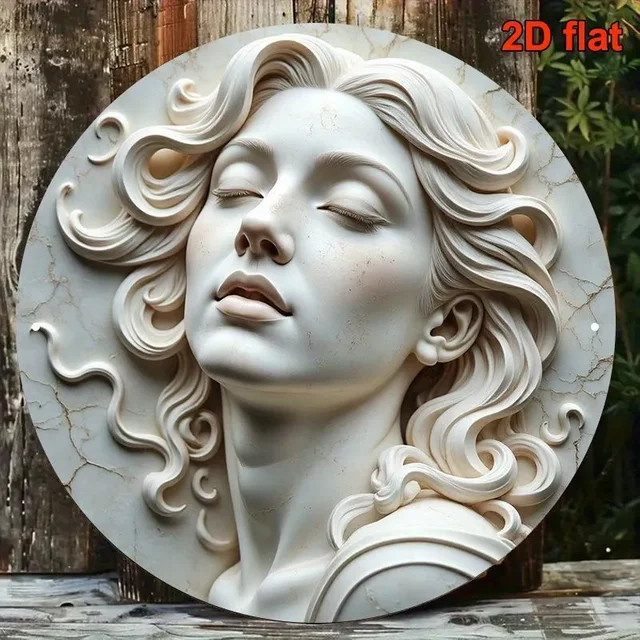 HELLOYOUNG Retro-Metallblechschild mit weißem Renaissance-Porträt als rundes Hängeschild, Durchmesser: 20 cm - Bild 1