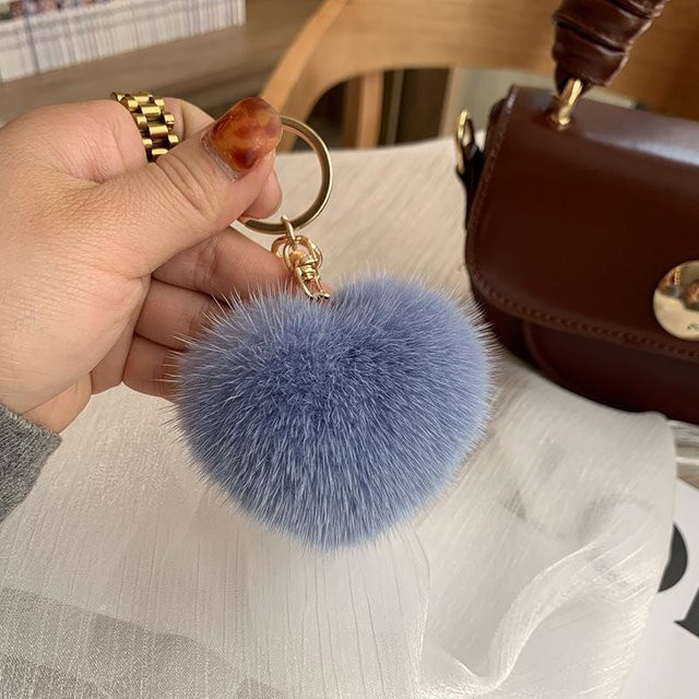 Linyi toy Schlüsselanhänger Herz-Pompon, Regenbogen, Plüschball, weiß, 6 cm, Damen - Bild 1