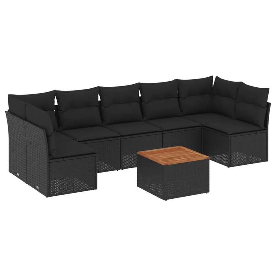 vidaXL 8-teilige Garten-Sofagarnitur in L-Form mit Kissen und Tisch, Schwarz, PE-Rattan und pulverbeschichtetem Stahl - Bild 2