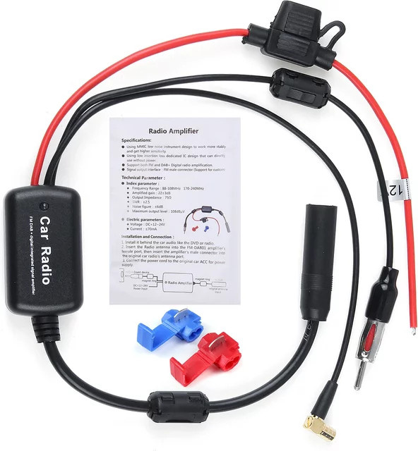 Universal DAB+ FM Auto Antenne mit Splitter Kabel und Verstärker in Schwarz - Bild 1