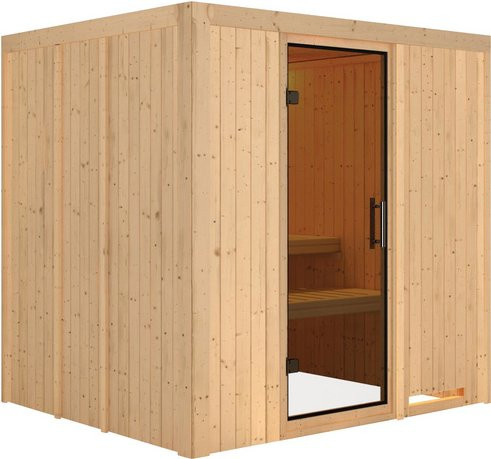 Karibu Sauna Rakvere für 3 Personen aus Fichte in Beige ohne Ofen B: 198 cm, T: 196 cm, H: 170 cm - Bild 1