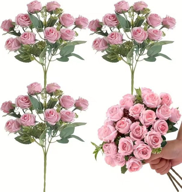 ZQNYCY Rosen-Kunstblumenstrauß aus Seide in Pink für Hochzeit und Heimdekoration - Bild 1