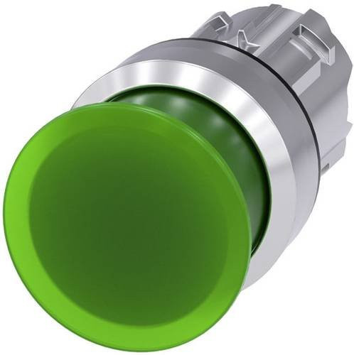 Siemens Pilzdrucktaster 3SU1051-1AD40-0AA0 mit Metall-Frontring in Silber und grünem Hochglanz-Knopf - Bild 1