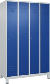 C+P Spind Classic PLUS Spind mit 4 Abteilen, Füße, Zylinderschloss und 3 Garderobenhaken, Farbe: Lichtgrau/Enzianblau, H x B x T: 195 x 120 x 50 cm - Bild 1