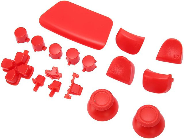 KaiSai 16-teiliges Set Ersatzknöpfe für PS5-Gamepads inklusive Analogstick- und Triggerknöpfe in Rot - Bild 1