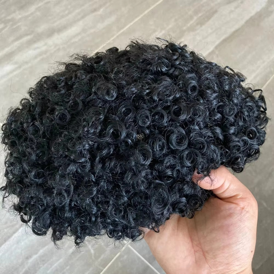 simbeauty Herren-Haarprothese Echthaar, Afro Lockig, Schwarz, 15 mm - Bild 2