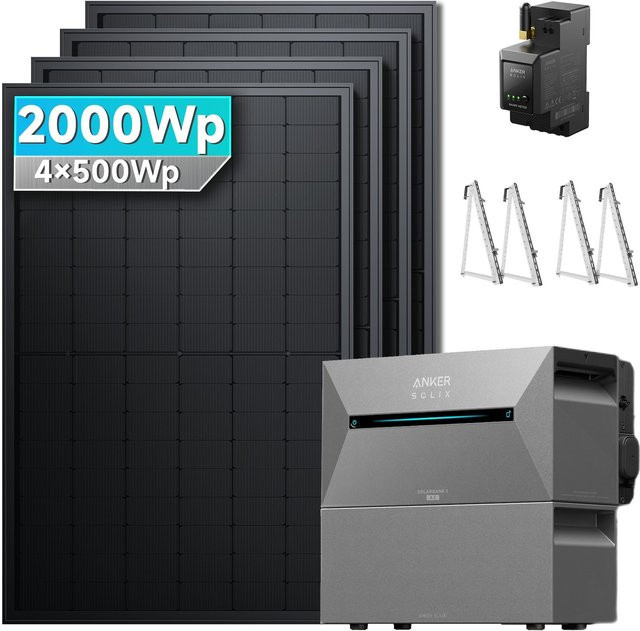 Anker SOLIX Balkonkraftwerk Set Solarmars 2000W mit Anker SOLIX Solarbank 2 E1600 Pro Speicher und BP2700 Modul in Grau inklusive Balkonhalterung - Bild 1