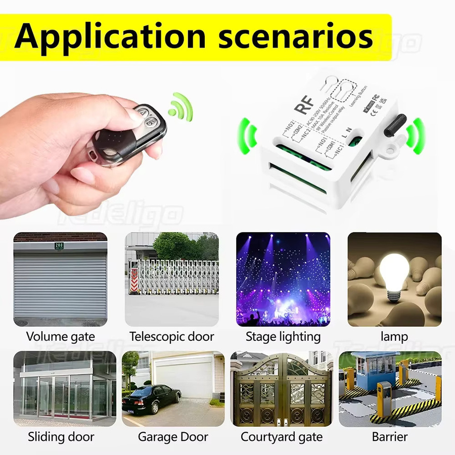 Tedeligo Universal Wireless Fernbedienung Schalter 433 MHz RF 2CH Relais Empfänger Modul mit Sender für Licht und Motor AC 110 V 220 V - Bild 4