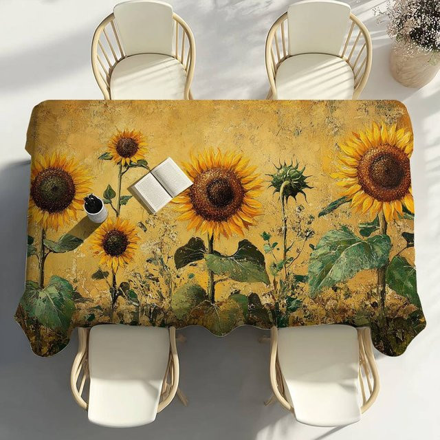 Wasserdichte und fleckenabweisende Tischdecke mit Sonnenblumen-Motiv von Fancy Style Studio, Farbe Gelb, B x T: 100 x 140 cm - Bild 1