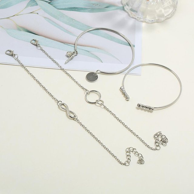 Allbestart Armband-Set, Perlenblatt-Scheiben, Strass-Kreis, Silber, Damen - Bild 1