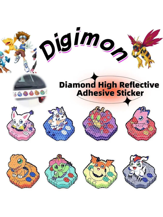 Bandai Digimon Anime Cartoon Kreative Reflektierende Aufkleber für Elektroroller, Dekorative Motorrad Kratzfeste Wasserdichte Aufkleber - Bild 7