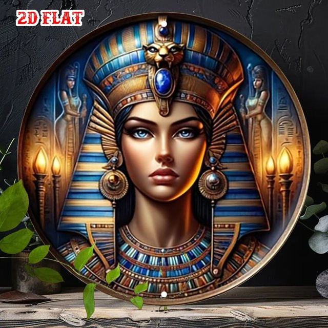 CIFBUY Runde Metall-Wandkunst im Vintage-Stil mit Ägyptischen Hieroglyphen und Blauem Auge in Blau - Bild 1
