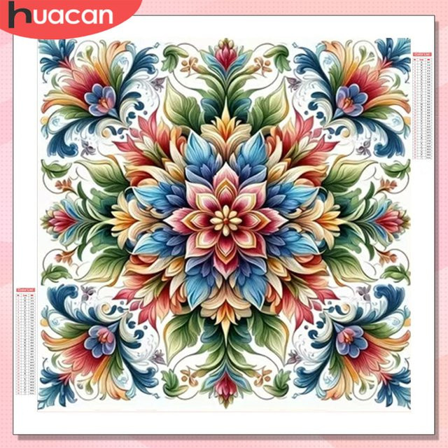 HUACAN Diamant-Mosaik Mandala-Blume als Rundes Diamant-Gemälde in Multicolour, Durchmesser: 20 cm - Bild 1
