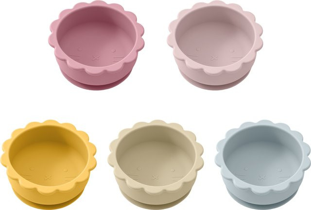Silikonschüssel mit Saugnapf für Babys zum Fütterungstraining in Grau und Blau - Bild 1