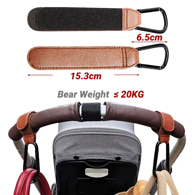 Verstellbarer Kinderwagen-Organizer aus PU-Leder in Grau für Wickeltaschen und Zubehör - Bild 3
