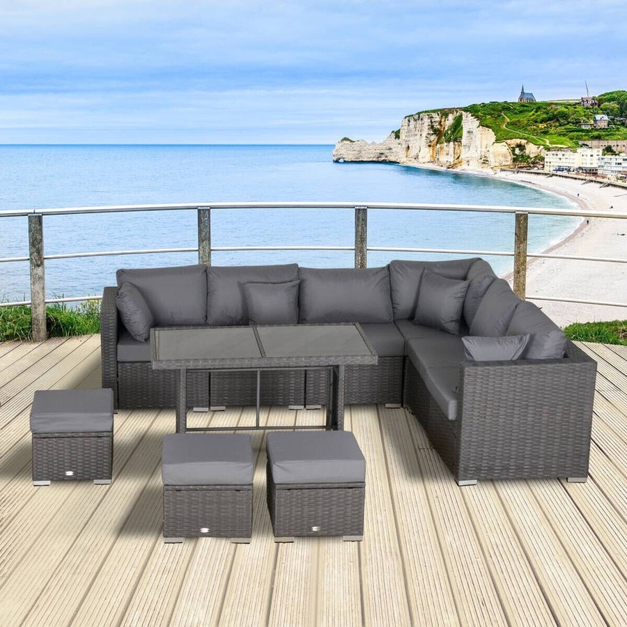 Outsunny Sitzgruppe aus Polyrattan in Dunkelgrau mit Stahlgestell und Polyesterbezug, B/H/L: 68 x 120 x 73 cm - Bild 2