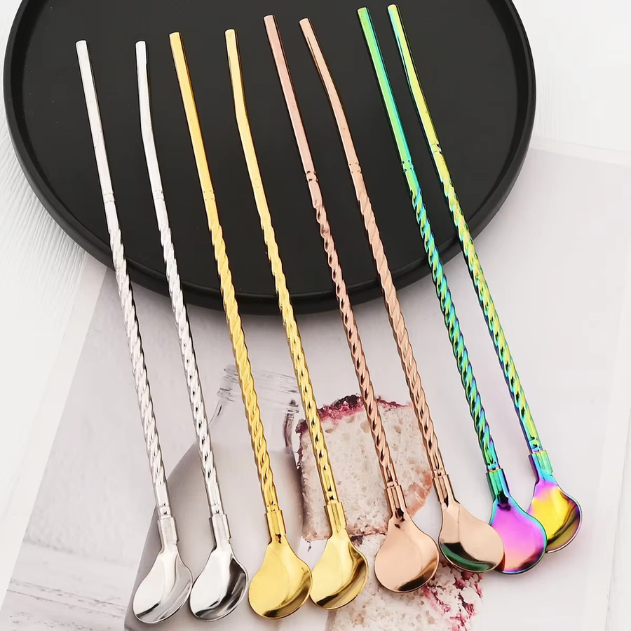 Zoseil 8er Set Edelstahl Trinkhalme mit Löffel als 2-in-1 Strohhalm Set in Silber und Multicolour für Milchshakes, Cocktails, Kaffee und Säfte - Bild 2