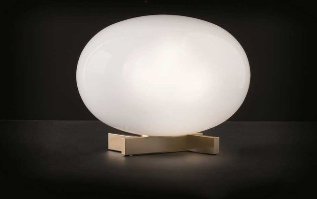 Oluce Alba 265 Tischleuchte in Weiß mit Gold/Messing-Details und Glaselementen - Bild 1