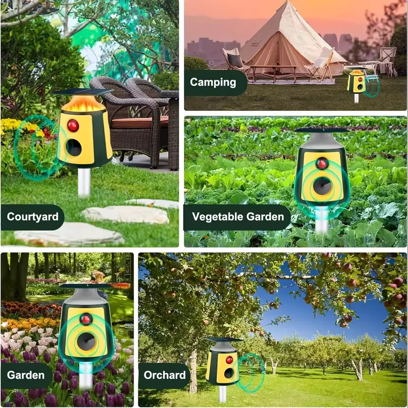 SAIJZEK Solarbetriebener Tiervertreiber mit 360-Grad-Infrarotsensor und LED-Taschenlampe zur Abwehr von Nagetieren und Vögeln im Garten - Bild 6