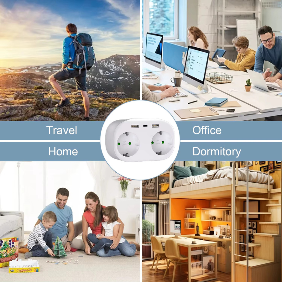 HITRENDS USB-Buchse EU-Steckdosen-Konverter mit Doppelstecker Schuko Deutschland DE Standard Wandplatte in Weiß mit USB-A Anschluss - Bild 3