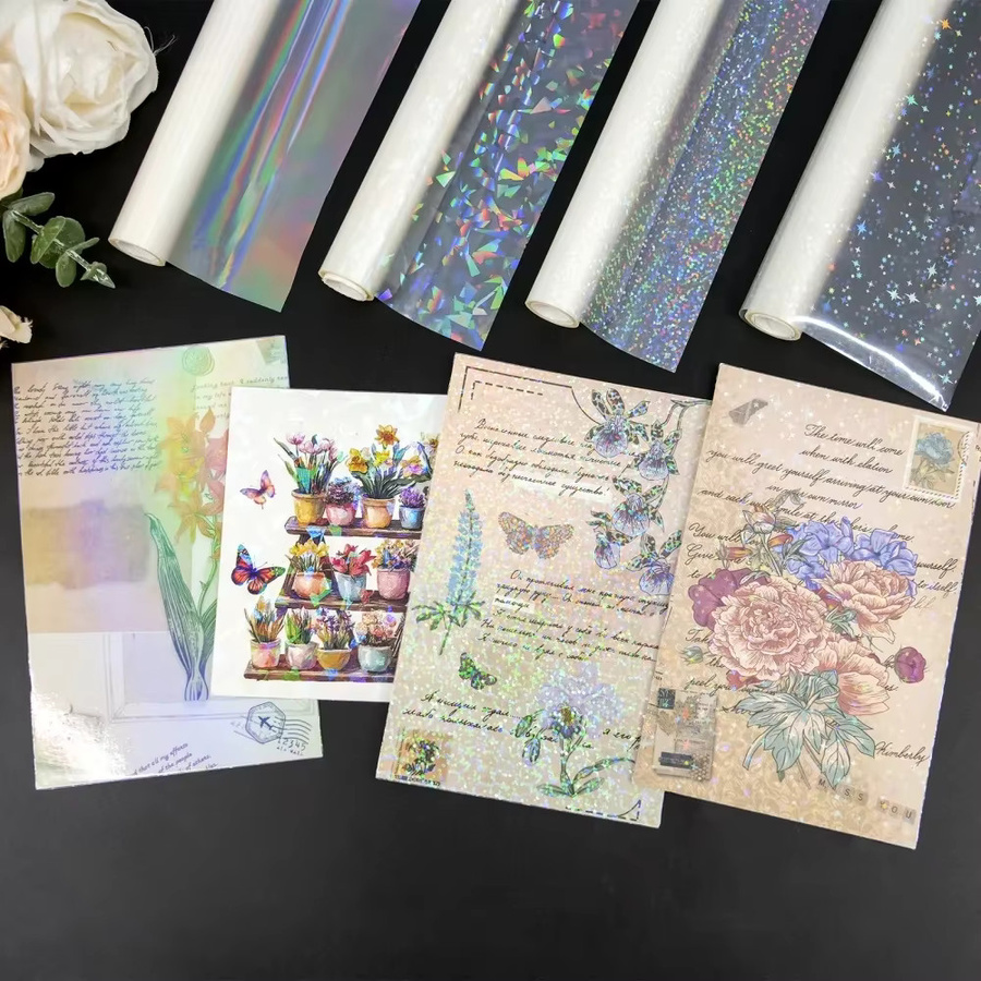 Holographische BOPP Thermofolie transparent, kratzfeste Vorbeschichtung für DIY Papierhandwerk, Breite: 22 cm, Länge: 5 m - Bild 5