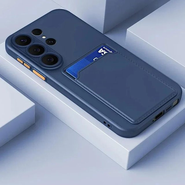 Flüssigsilikon Handyhülle mit Kartenhalter für Samsung Galaxy S26 Ultra S25 S24 S23 S22 S21 Plus FE A56 A55 A36 in Transparent und Blau - Bild 1