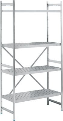 Köhler Grundregal Regalsystem aus Edelstahl in Silber mit gelochtem Boden, H 200 x B 90 x T 50 cm - Bild 1